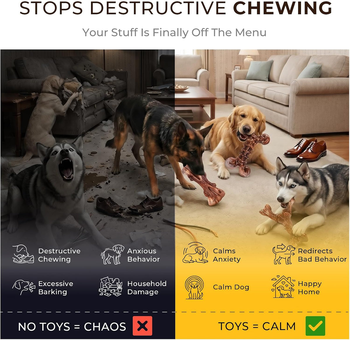 Kseroo 3-Pack Indestructible Dog Chew Toys for Aggressive Chewers,25-100lbs | Bacon Flavored Rock-Hard Solid Nylon Dog Bones for Medium & Large Breeds, Keeps Them Busy, Dental Textured, Long Lasting - XL