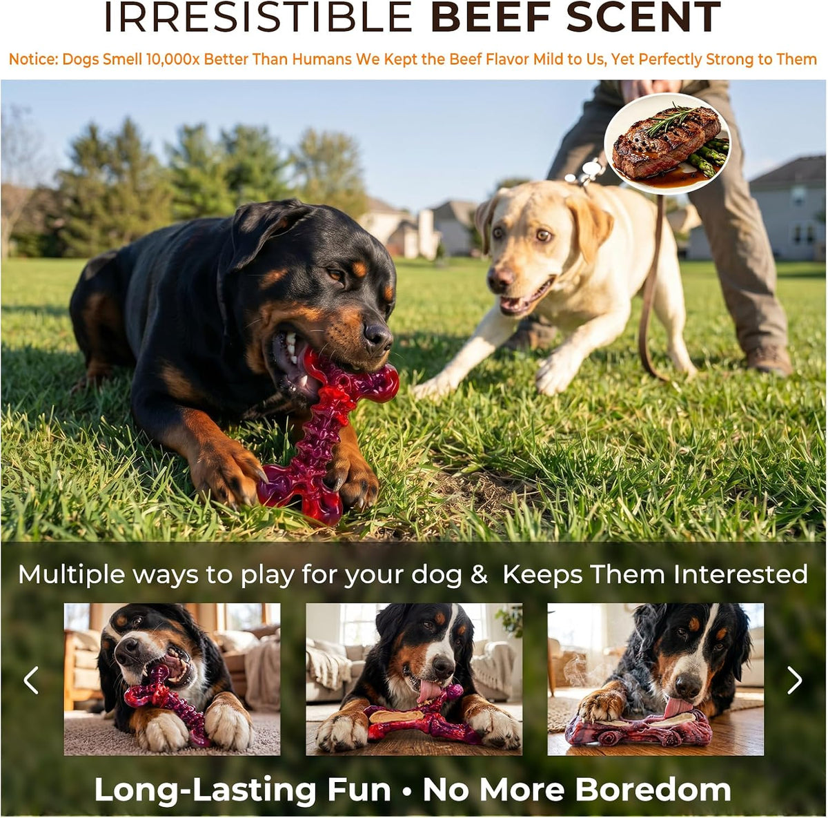 Kseroo 3-Pack Indestructible Dog Chew Toys for Aggressive Chewers,25-100lbs | Bacon Flavored Rock-Hard Solid Nylon Dog Bones for Medium & Large Breeds, Keeps Them Busy, Dental Textured, Long Lasting - XL