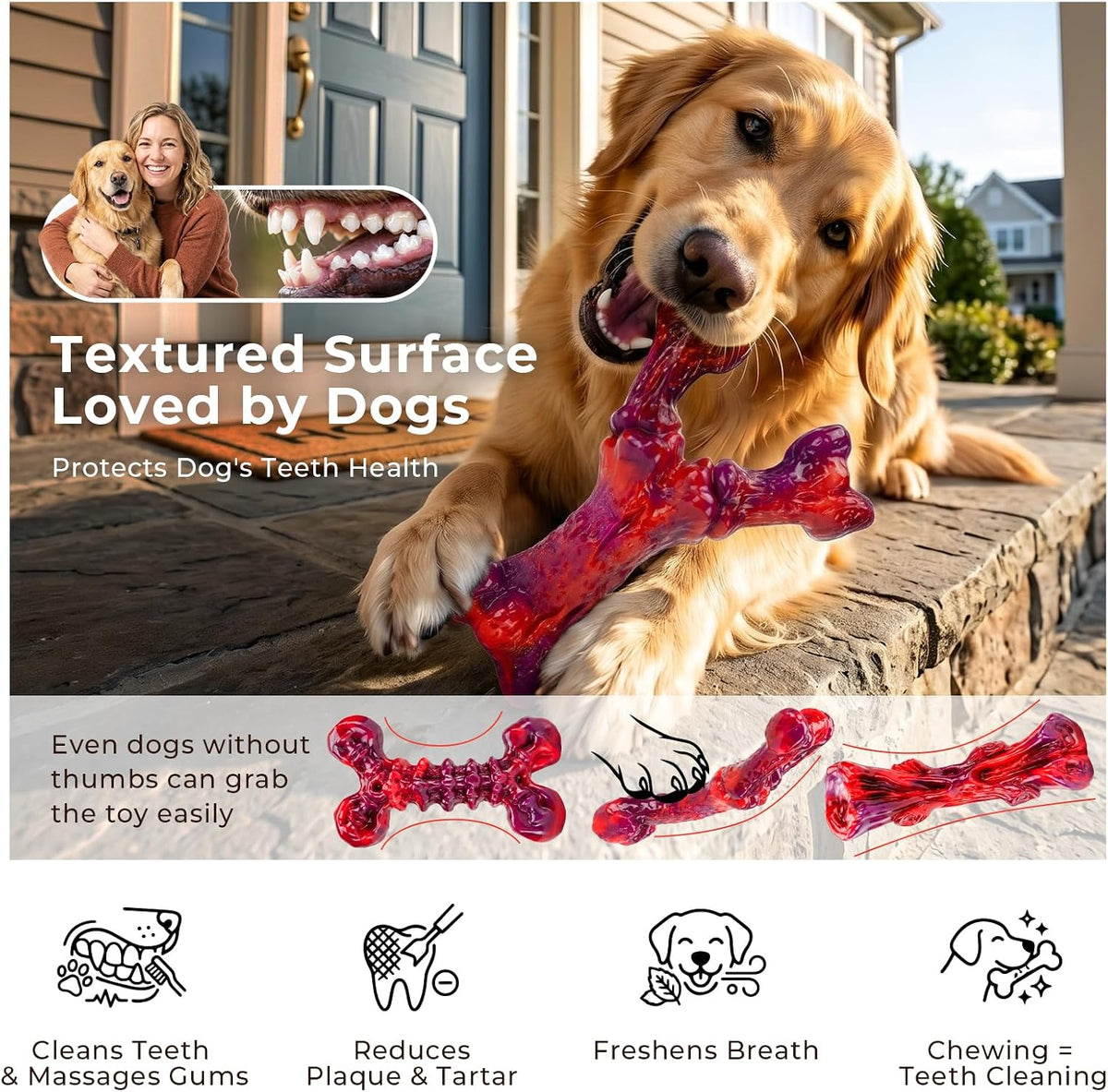 Kseroo 3-Pack Indestructible Dog Chew Toys for Aggressive Chewers,25-100lbs | Bacon Flavored Rock-Hard Solid Nylon Dog Bones for Medium & Large Breeds, Keeps Them Busy, Dental Textured, Long Lasting - XL