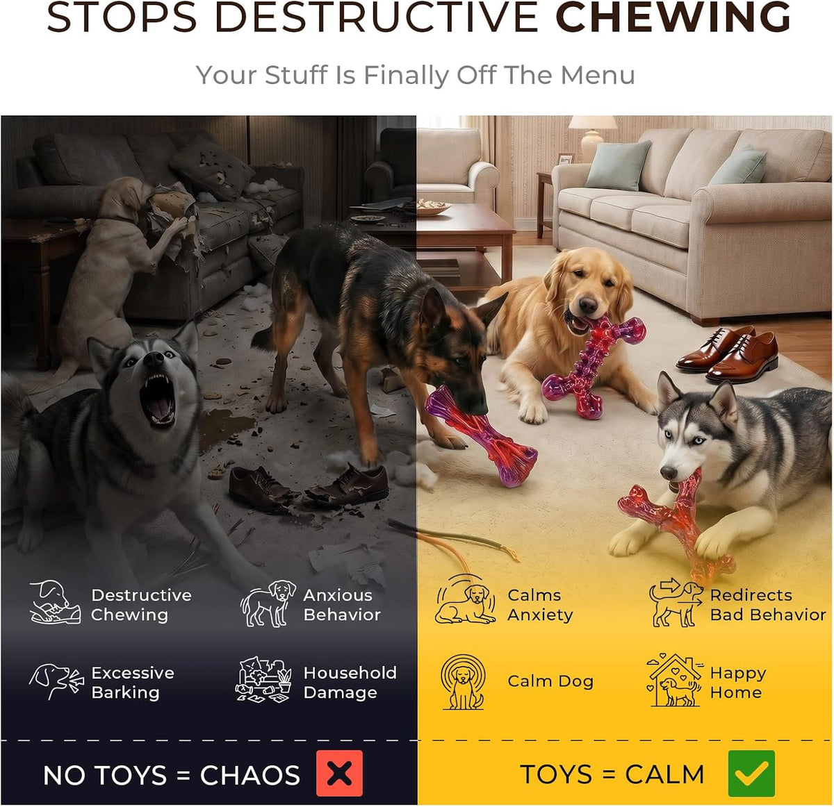 Kseroo 3-Pack Indestructible Dog Chew Toys for Aggressive Chewers,25-100lbs | Bacon Flavored Rock-Hard Solid Nylon Dog Bones for Medium & Large Breeds, Keeps Them Busy, Dental Textured, Long Lasting - XL