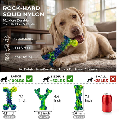Kseroo 3-Pack Indestructible Dog Chew Toys for Aggressive Chewers,25-100lbs | Bacon Flavored Rock-Hard Solid Nylon Dog Bones for Medium & Large Breeds, Keeps Them Busy, Dental Textured, Long Lasting - XL