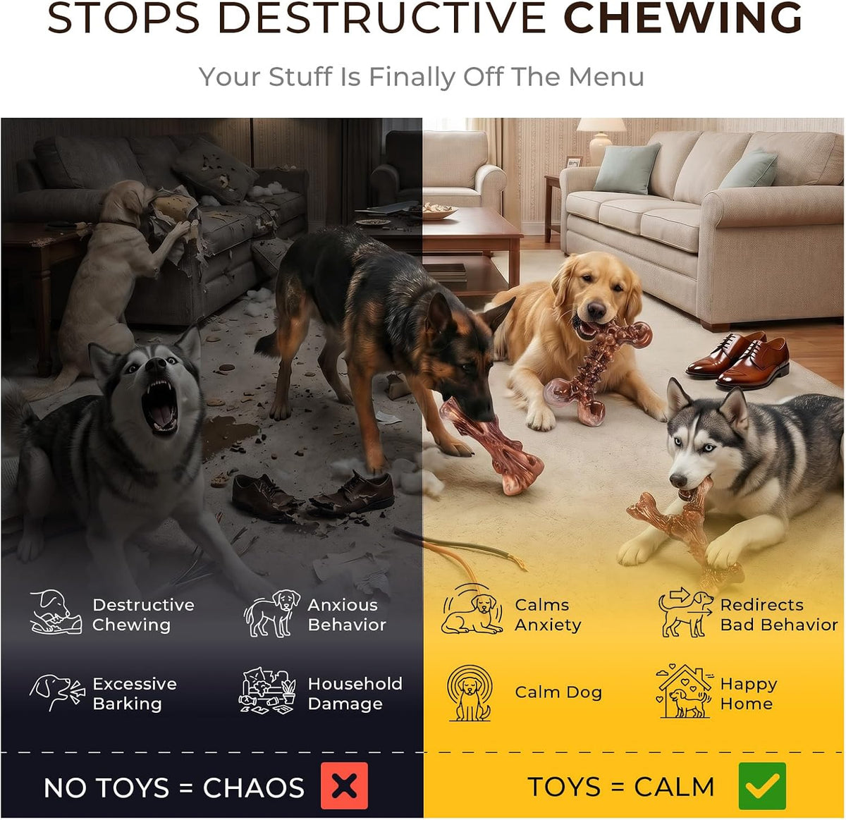 Kseroo 3-Pack Indestructible Dog Chew Toys for Aggressive Chewers,25-100lbs | Bacon Flavored Rock-Hard Solid Nylon Dog Bones for Medium & Large Breeds, Keeps Them Busy, Dental Textured, Long Lasting - XL