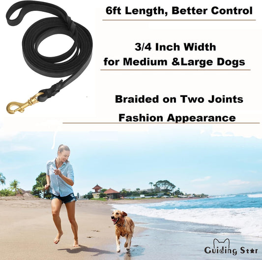Leather Dog Leash 6ft x 3/4 inch Heavy Duty Training Leash
