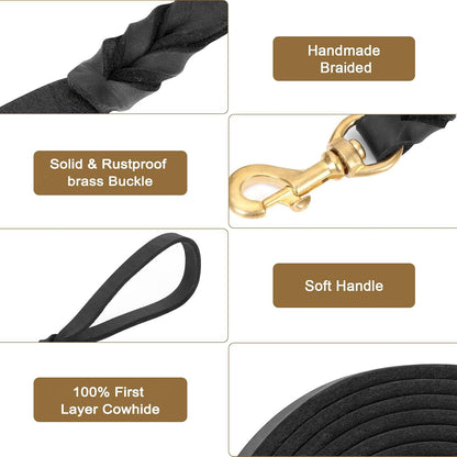 Leather Dog Leash 6ft x 3/4 inch Heavy Duty Training Leash