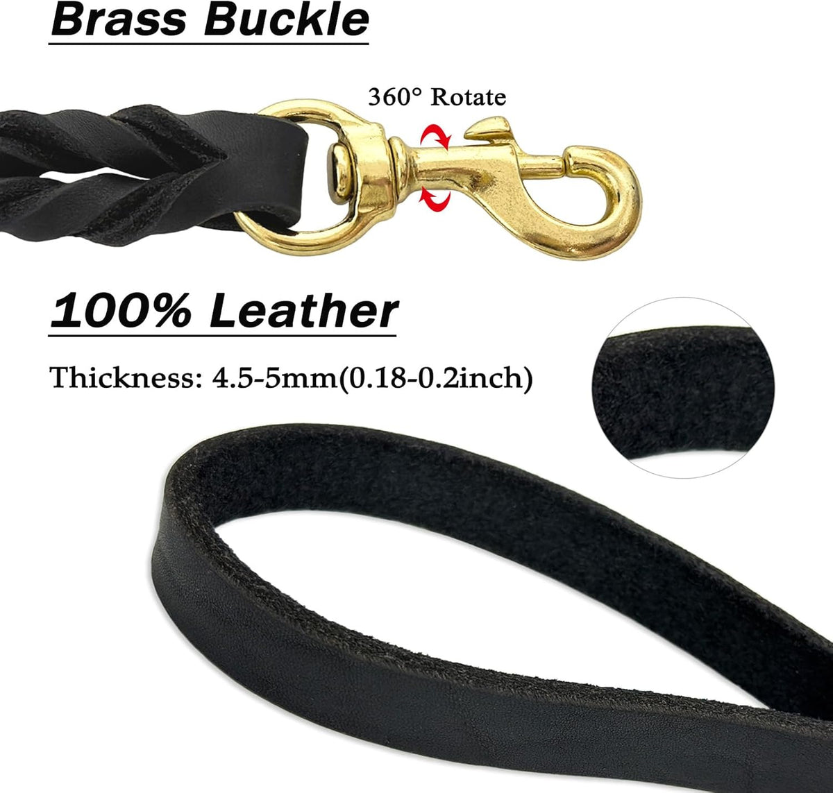 Leather Dog Leash 6ft x 3/4 inch Heavy Duty Training Leash