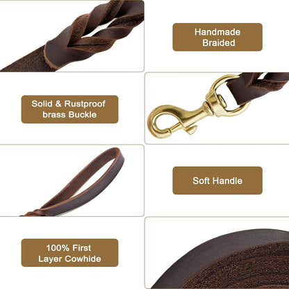 Leather Dog Leash 6ft x 3/4 inch Heavy Duty Training Leash