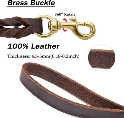 Leather Dog Leash 6ft x 3/4 inch Heavy Duty Training Leash