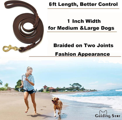 Leather Dog Leash 6ft x 3/4 inch Heavy Duty Training Leash