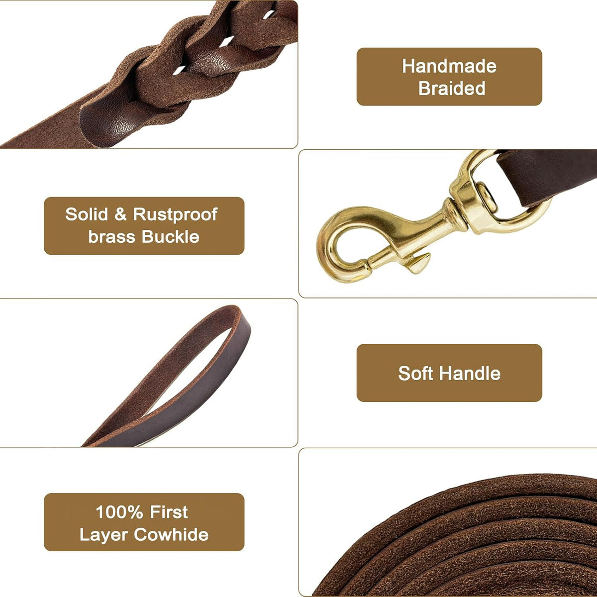 Leather Dog Leash 6ft x 3/4 inch Heavy Duty Training Leash