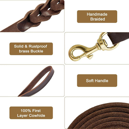 Leather Dog Leash 6ft x 3/4 inch Heavy Duty Training Leash