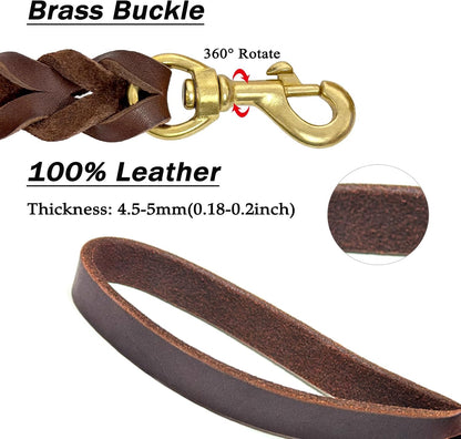 Leather Dog Leash 6ft x 3/4 inch Heavy Duty Training Leash