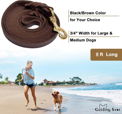 Leather Dog Leash 6ft x 3/4 inch Heavy Duty Training Leash
