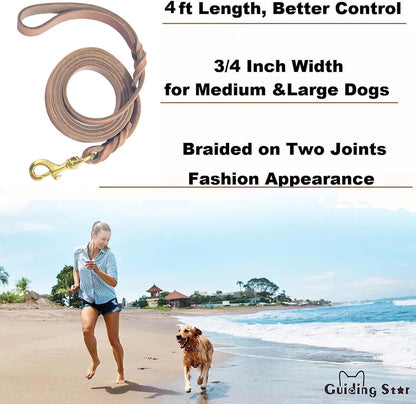 Leather Dog Leash 6ft x 3/4 inch Heavy Duty Training Leash