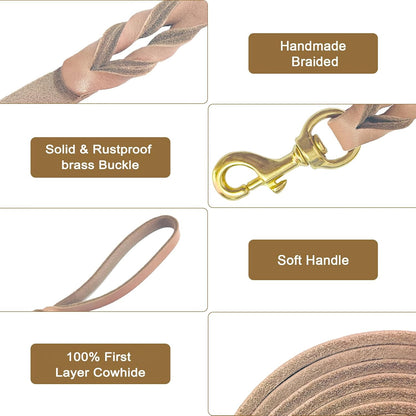 Leather Dog Leash 6ft x 3/4 inch Heavy Duty Training Leash