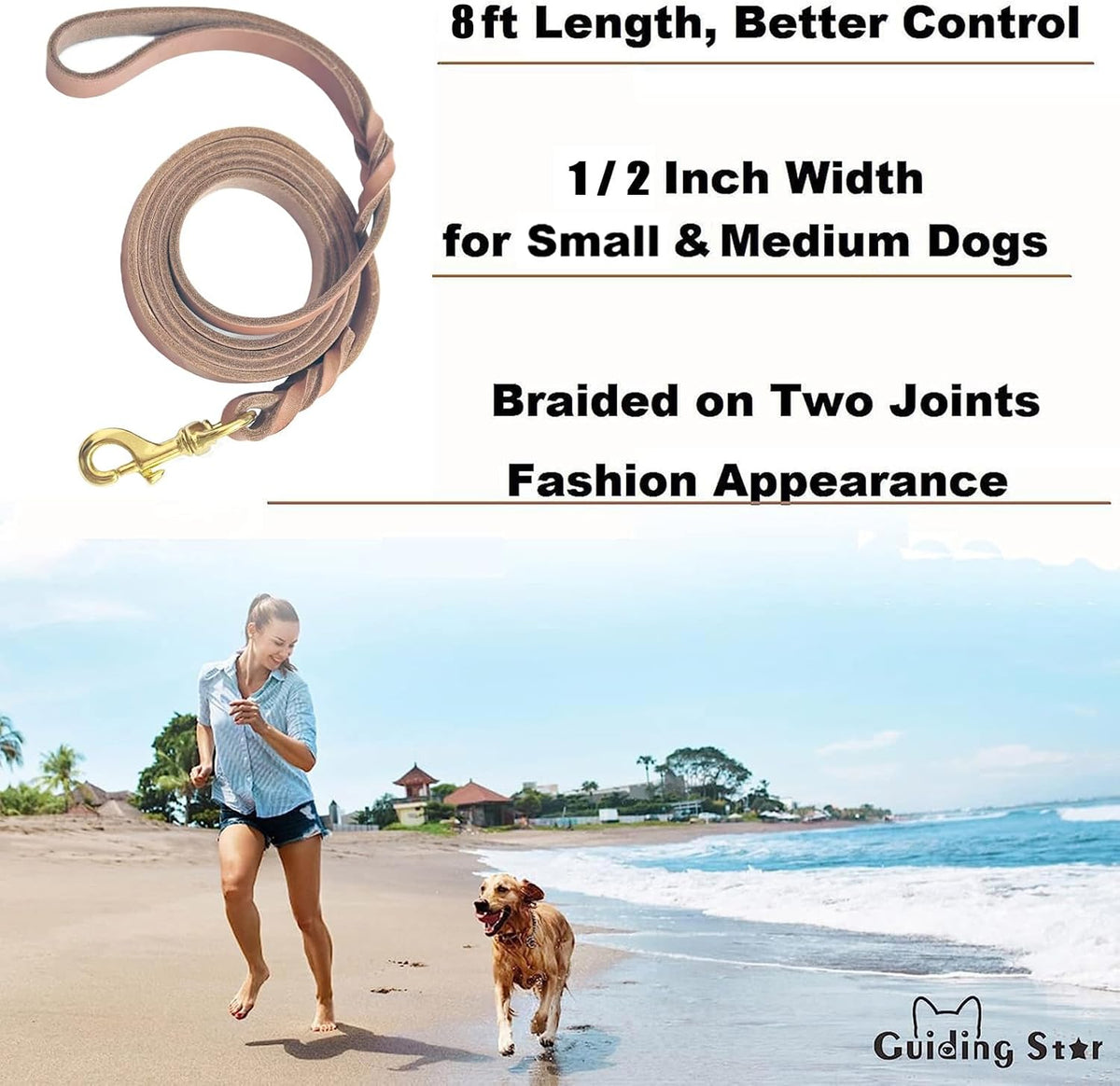 Leather Dog Leash 6ft x 3/4 inch Heavy Duty Training Leash