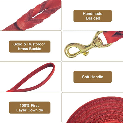 Leather Dog Leash 6ft x 3/4 inch Heavy Duty Training Leash