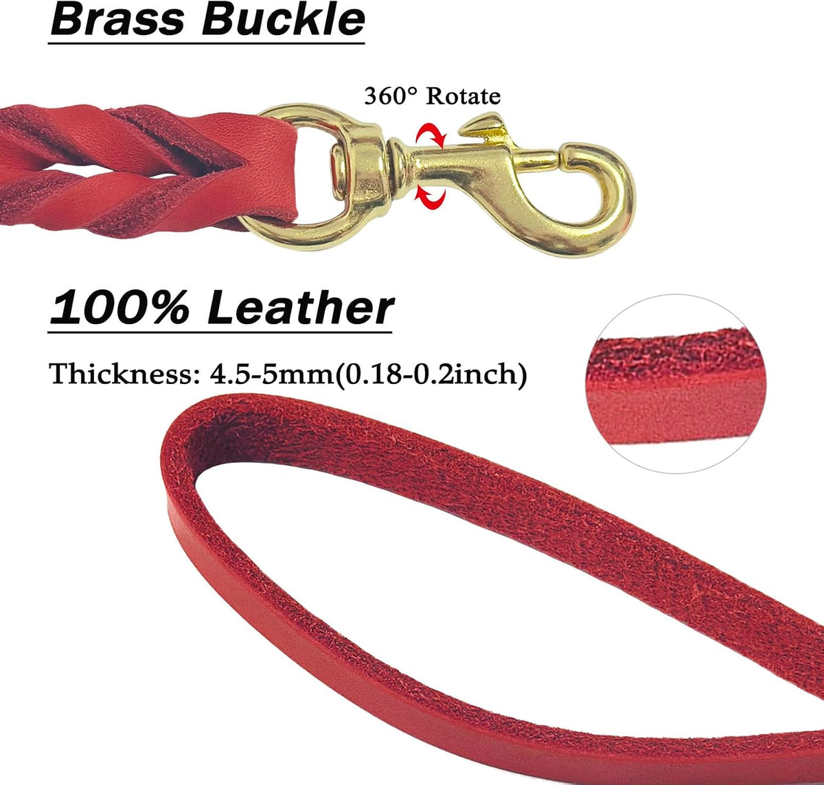 Leather Dog Leash 6ft x 3/4 inch Heavy Duty Training Leash