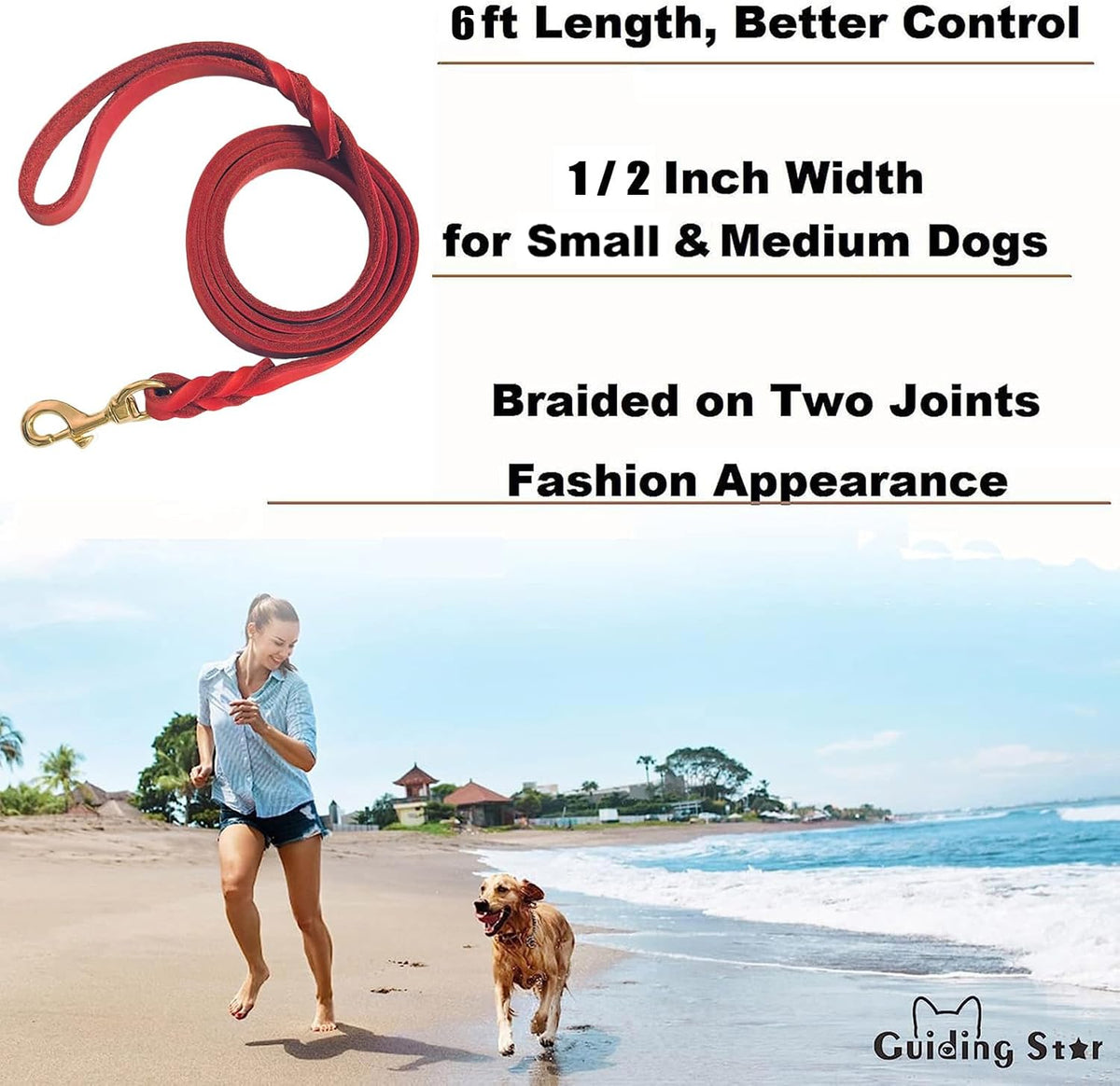 Leather Dog Leash 6ft x 3/4 inch Heavy Duty Training Leash