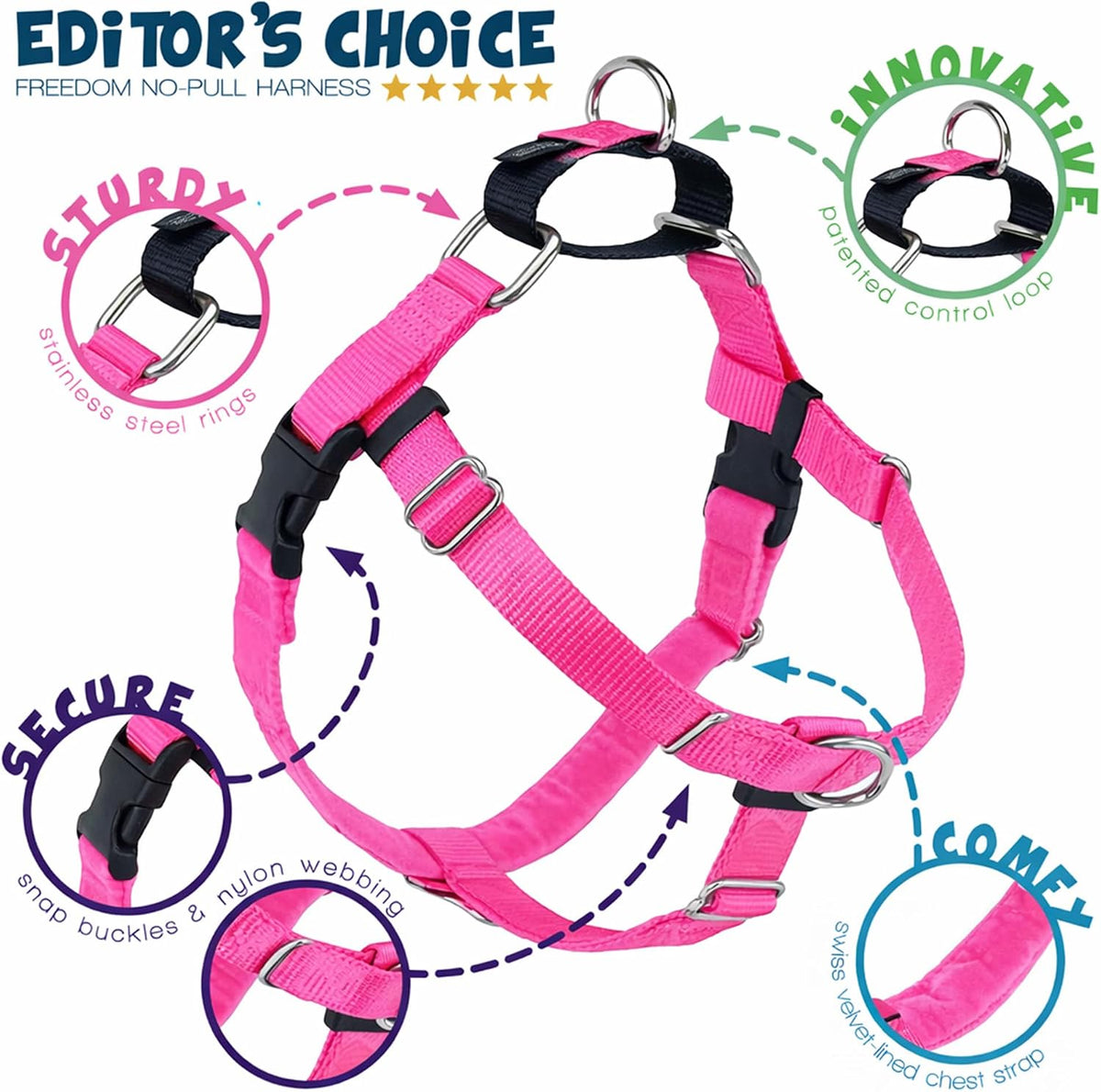 Freedom No Pull Dog Harness, 1 inch MD, Teal | Discourages Pulling, Comfortable Control Adjustable Dog Harness for Medium Sized Dogs, Made in USA (Leash Not Included)