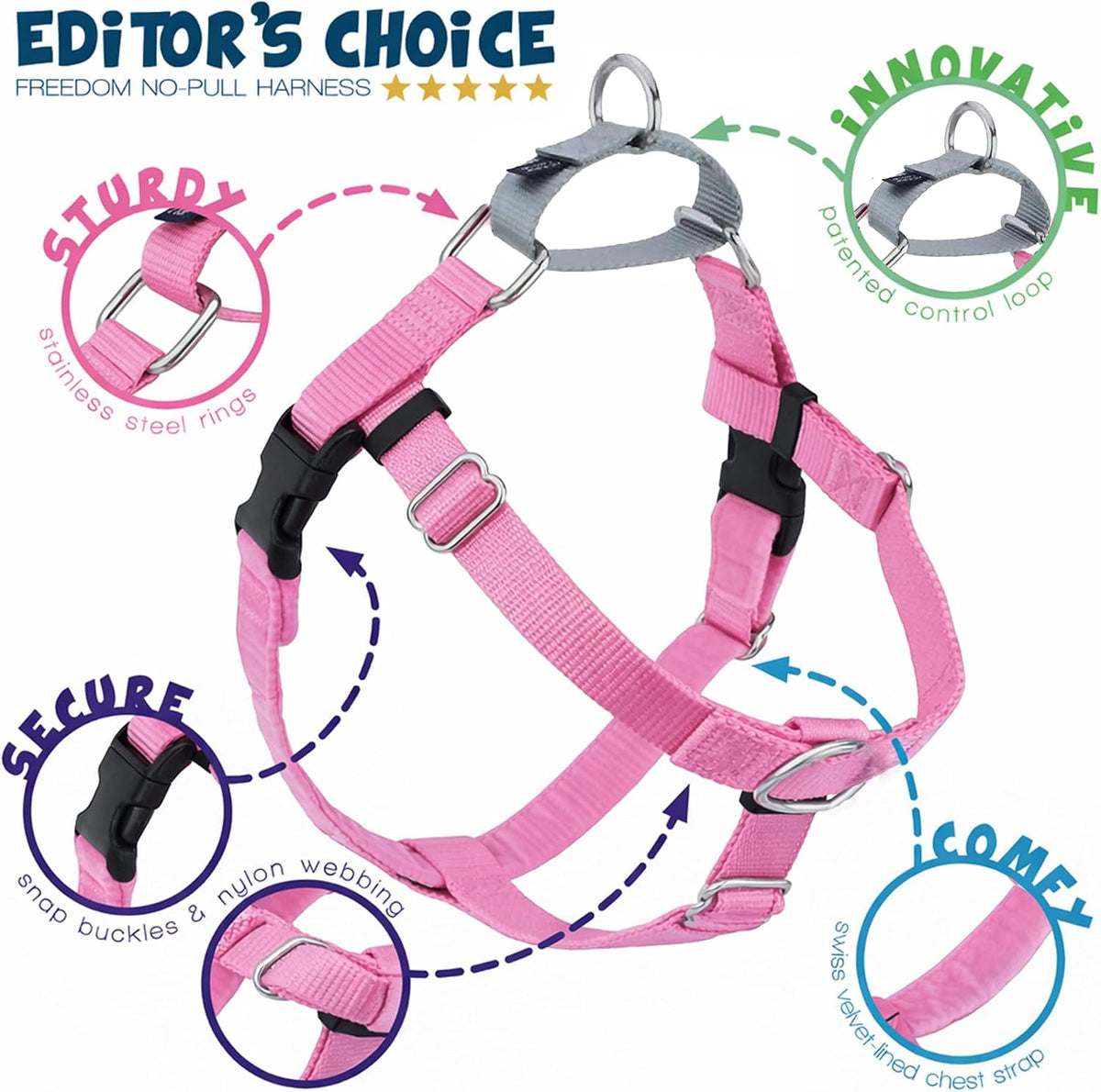 Freedom No Pull Dog Harness, 1 inch MD, Teal | Discourages Pulling, Comfortable Control Adjustable Dog Harness for Medium Sized Dogs, Made in USA (Leash Not Included)