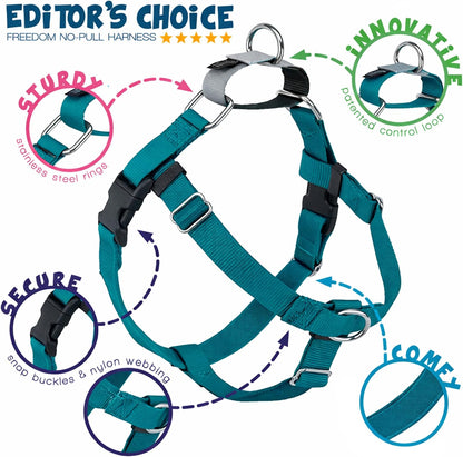 Freedom No Pull Dog Harness, 1 inch MD, Teal | Discourages Pulling, Comfortable Control Adjustable Dog Harness for Medium Sized Dogs, Made in USA (Leash Not Included)