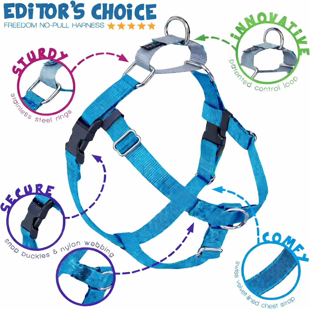 Freedom No Pull Dog Harness, 1 inch MD, Teal | Discourages Pulling, Comfortable Control Adjustable Dog Harness for Medium Sized Dogs, Made in USA (Leash Not Included)