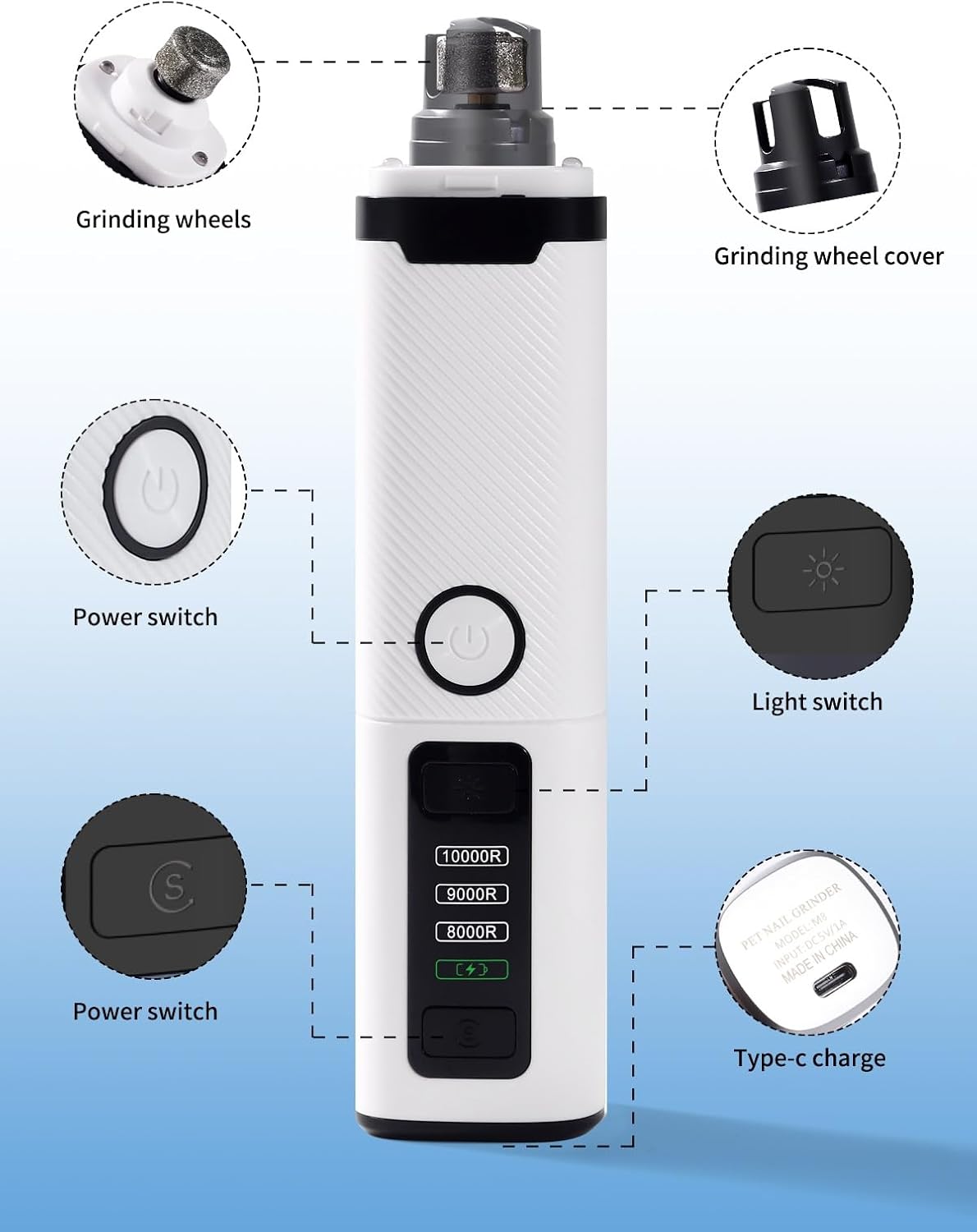 Electric Dog Nail Grinder for Small Medium Large Breeds with LED Lights