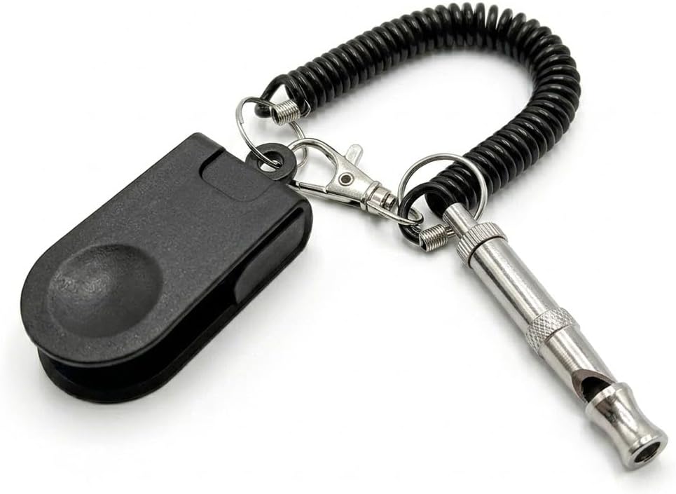 Dog Training Clicker and Whistle Set, 2-in-1 Positive Reinforcement Tool for Puppies, Dogs and Cats, Behavior Correction Device, Dog Training Tool Kit, Black