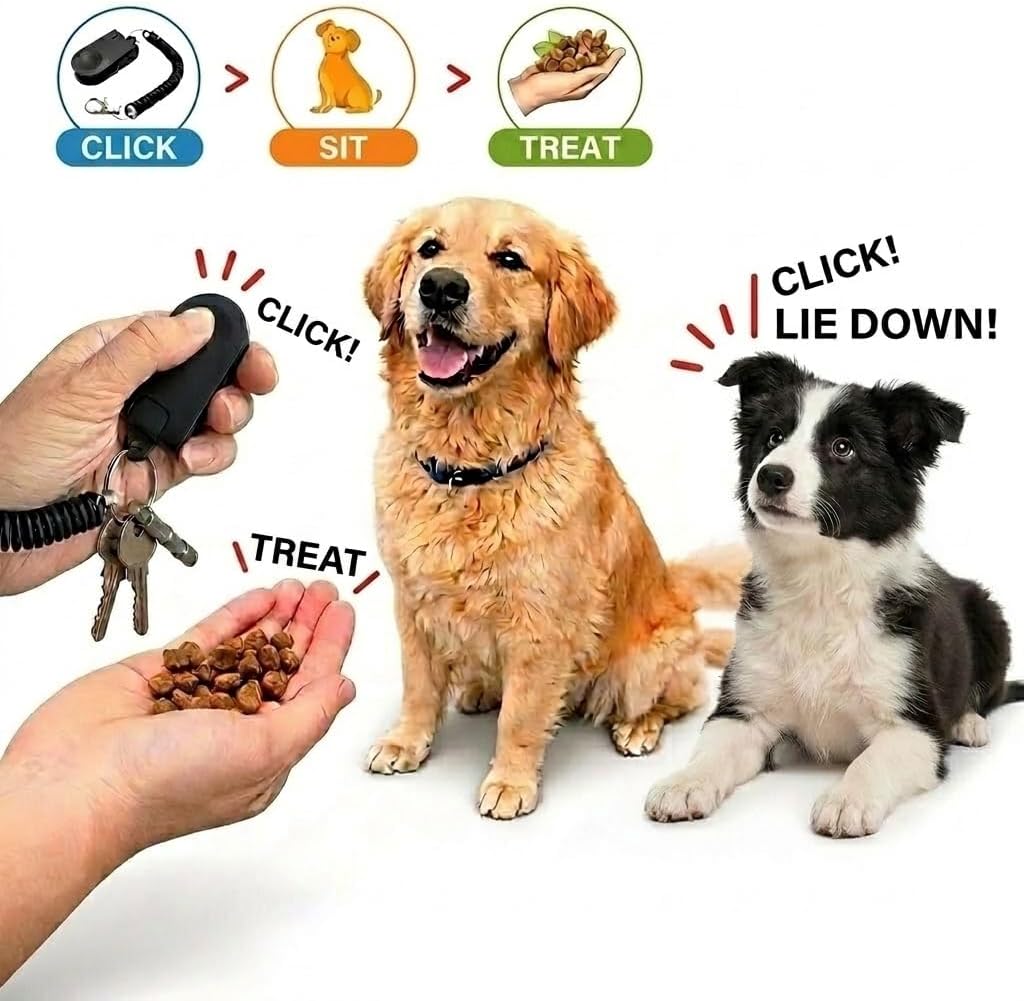 Dog Training Clicker and Whistle Set, 2-in-1 Positive Reinforcement Tool for Puppies, Dogs and Cats, Behavior Correction Device, Dog Training Tool Kit, Black