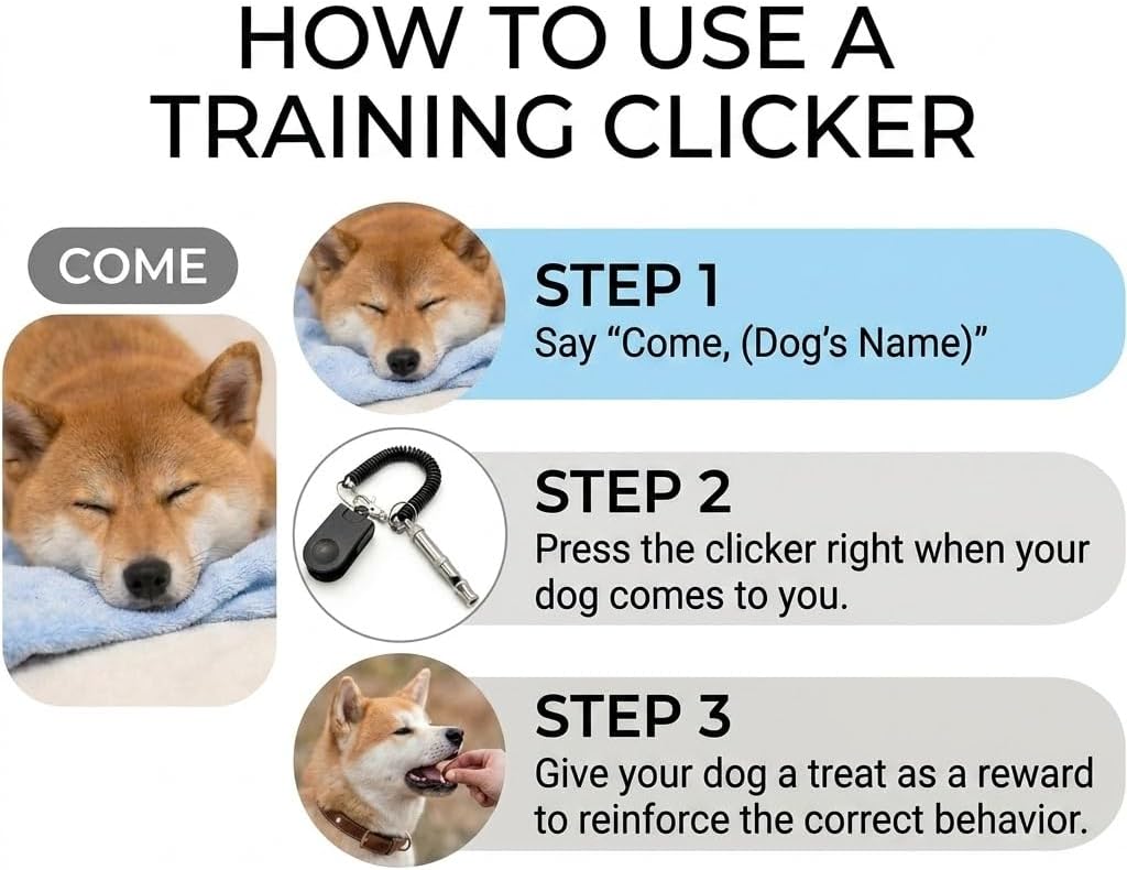 Dog Training Clicker and Whistle Set, 2-in-1 Positive Reinforcement Tool for Puppies, Dogs and Cats, Behavior Correction Device, Dog Training Tool Kit, Black