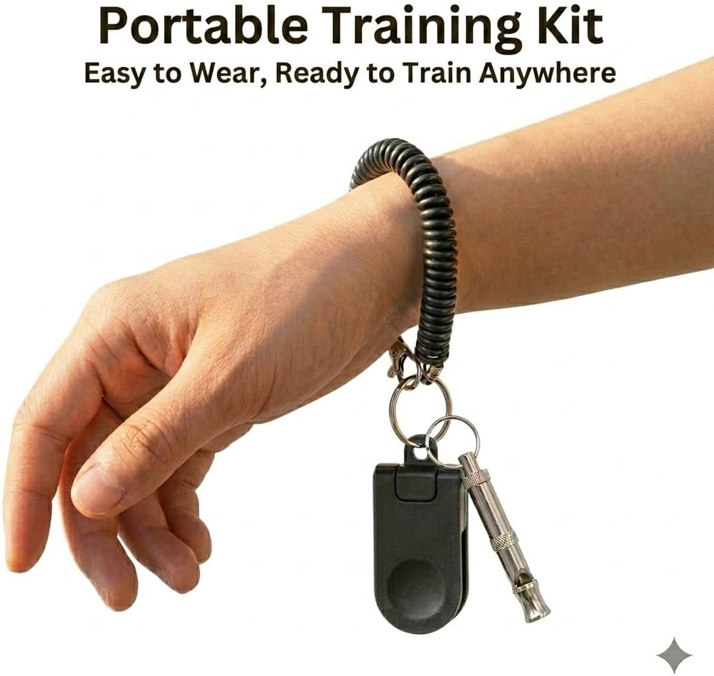 Dog Training Clicker and Whistle Set, 2-in-1 Positive Reinforcement Tool for Puppies, Dogs and Cats, Behavior Correction Device, Dog Training Tool Kit, Black