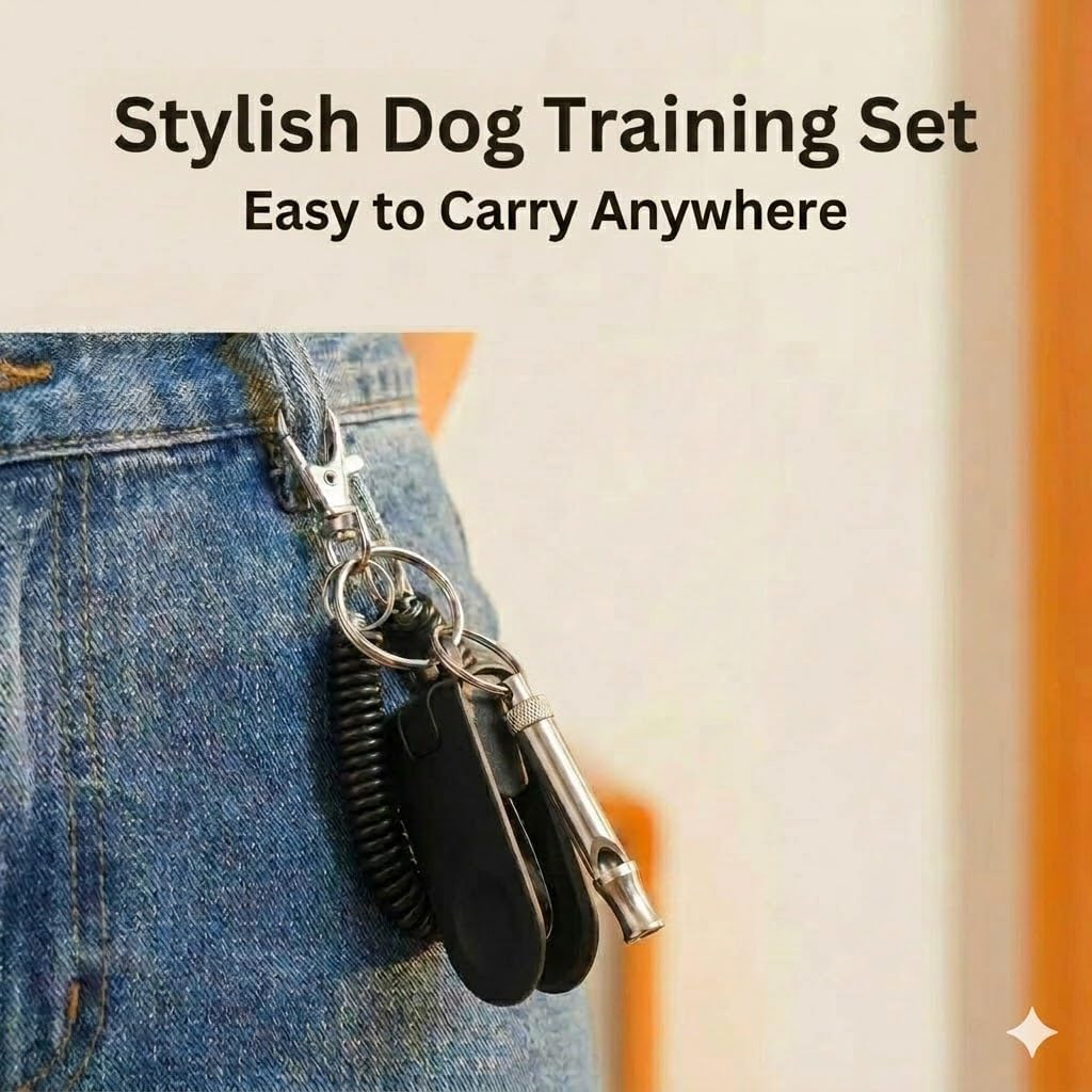 Dog Training Clicker and Whistle Set, 2-in-1 Positive Reinforcement Tool for Puppies, Dogs and Cats, Behavior Correction Device, Dog Training Tool Kit, Black