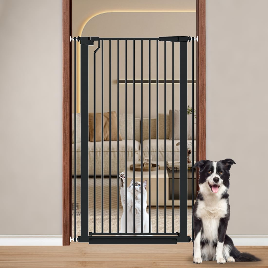51.18" Extra Tall Cat Gate for Doorway, Adjustable 29.5"-32.6" Wide Pressure Mounted Dog Gate Indoor for Stairs, Child Safety Gate Metal Auto Close Baby Gate for Pet Kid Walk Through, White