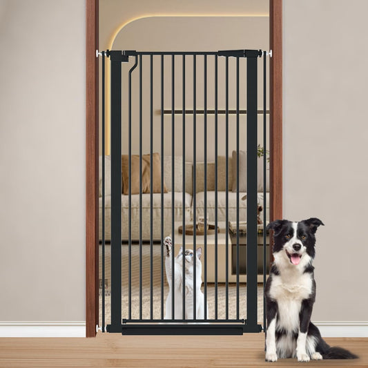 51.18" Extra Tall Cat Gate for Doorway, Adjustable 29.5"-32.6" Wide Pressure Mounted Dog Gate Indoor for Stairs, Child Safety Gate Metal Auto Close Baby Gate for Pet Kid Walk Through, White