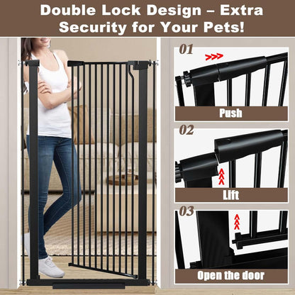 51.18" Extra Tall Cat Gate for Doorway, Adjustable 29.5"-32.6" Wide Pressure Mounted Dog Gate Indoor for Stairs, Child Safety Gate Metal Auto Close Baby Gate for Pet Kid Walk Through, White