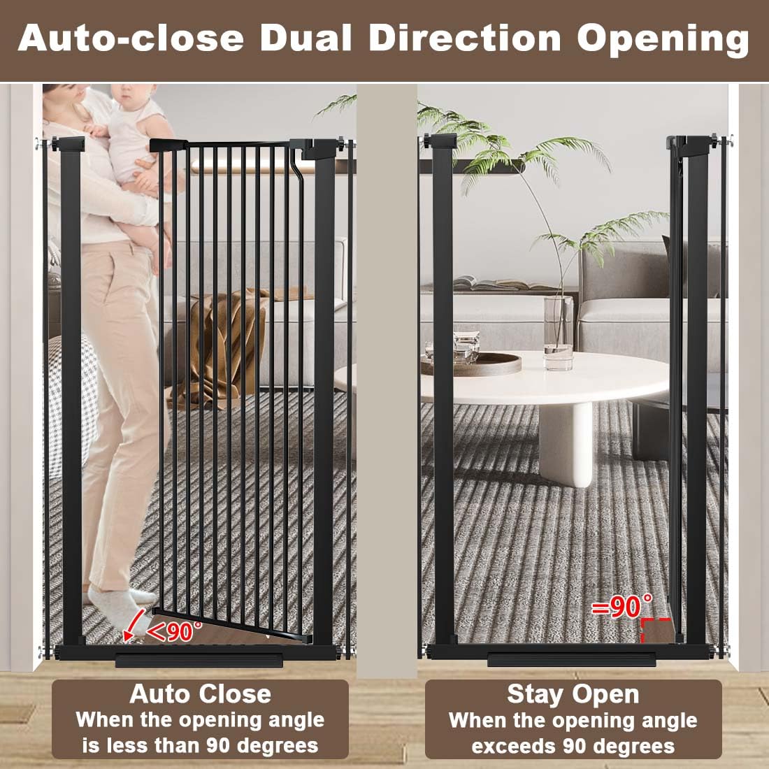 51.18" Extra Tall Cat Gate for Doorway, Adjustable 29.5"-32.6" Wide Pressure Mounted Dog Gate Indoor for Stairs, Child Safety Gate Metal Auto Close Baby Gate for Pet Kid Walk Through, White