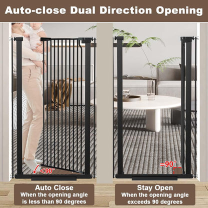 51.18" Extra Tall Cat Gate for Doorway, Adjustable 29.5"-32.6" Wide Pressure Mounted Dog Gate Indoor for Stairs, Child Safety Gate Metal Auto Close Baby Gate for Pet Kid Walk Through, White