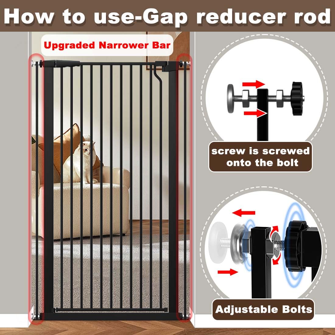 51.18" Extra Tall Cat Gate for Doorway, Adjustable 29.5"-32.6" Wide Pressure Mounted Dog Gate Indoor for Stairs, Child Safety Gate Metal Auto Close Baby Gate for Pet Kid Walk Through, White