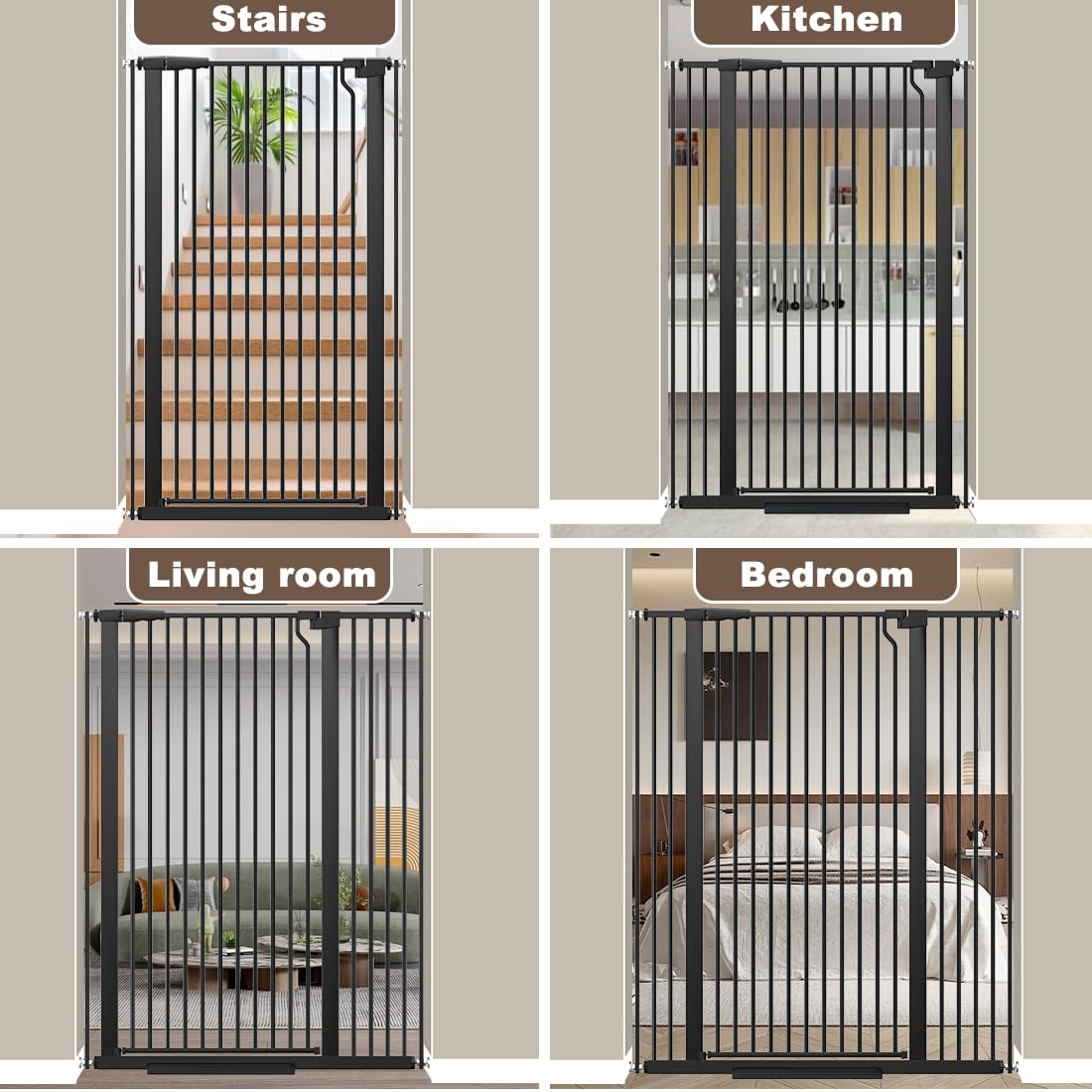 51.18" Extra Tall Cat Gate for Doorway, Adjustable 29.5"-32.6" Wide Pressure Mounted Dog Gate Indoor for Stairs, Child Safety Gate Metal Auto Close Baby Gate for Pet Kid Walk Through, White