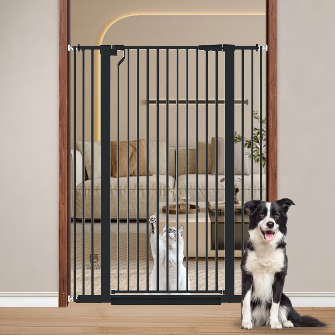 51.18" Extra Tall Cat Gate for Doorway, Adjustable 29.5"-32.6" Wide Pressure Mounted Dog Gate Indoor for Stairs, Child Safety Gate Metal Auto Close Baby Gate for Pet Kid Walk Through, White