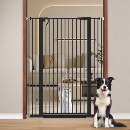 51.18" Extra Tall Cat Gate for Doorway, Adjustable 29.5"-32.6" Wide Pressure Mounted Dog Gate Indoor for Stairs, Child Safety Gate Metal Auto Close Baby Gate for Pet Kid Walk Through, White