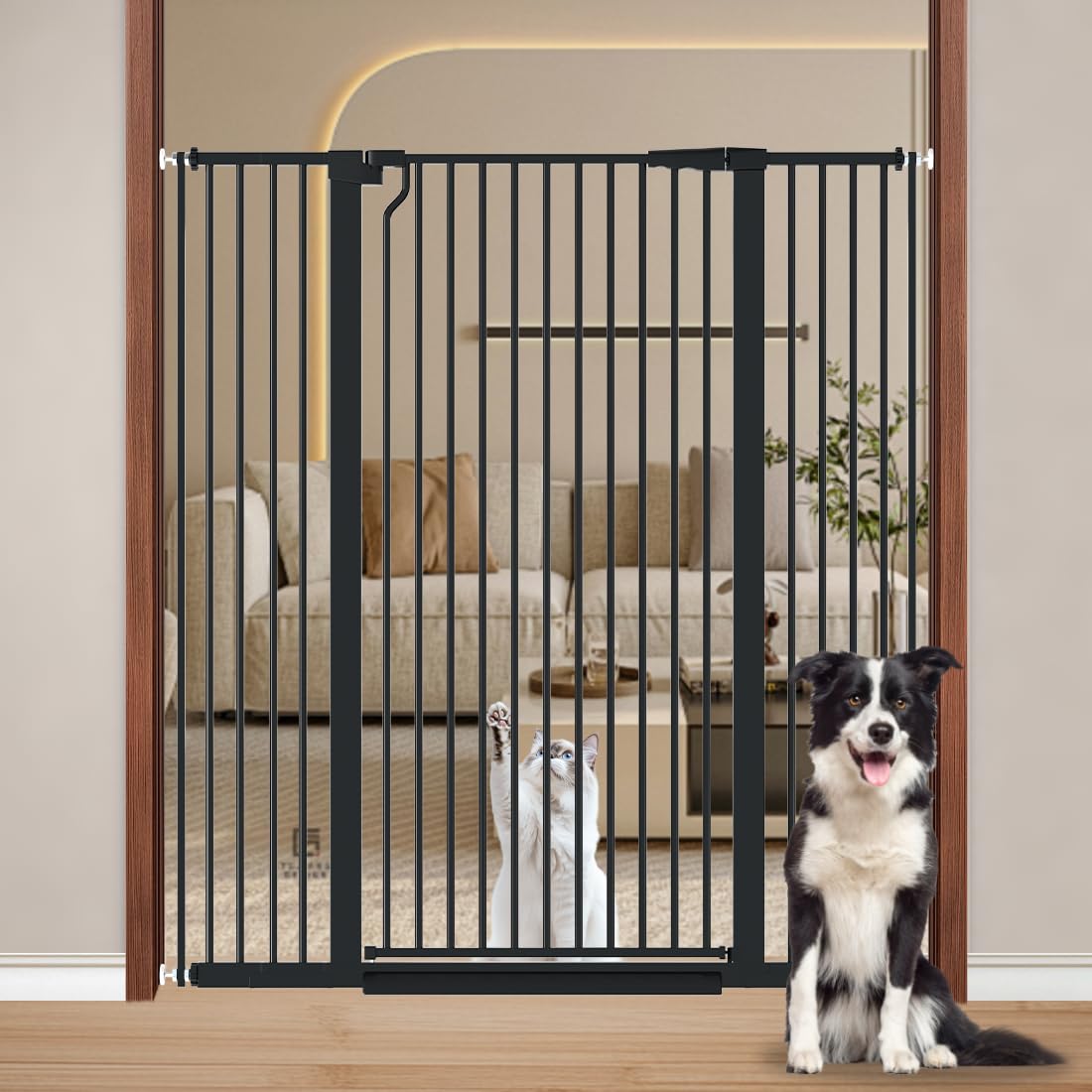51.18" Extra Tall Cat Gate for Doorway, Adjustable 29.5"-32.6" Wide Pressure Mounted Dog Gate Indoor for Stairs, Child Safety Gate Metal Auto Close Baby Gate for Pet Kid Walk Through, White