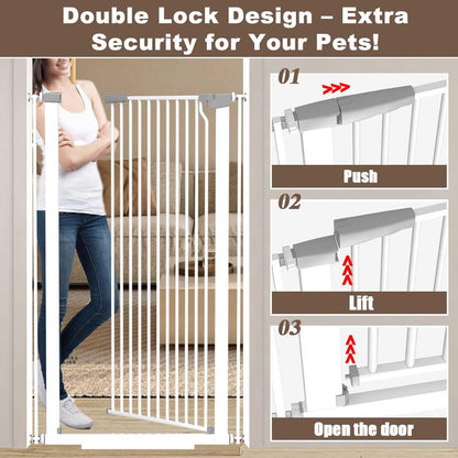 51.18" Extra Tall Cat Gate for Doorway, Adjustable 29.5"-32.6" Wide Pressure Mounted Dog Gate Indoor for Stairs, Child Safety Gate Metal Auto Close Baby Gate for Pet Kid Walk Through, White