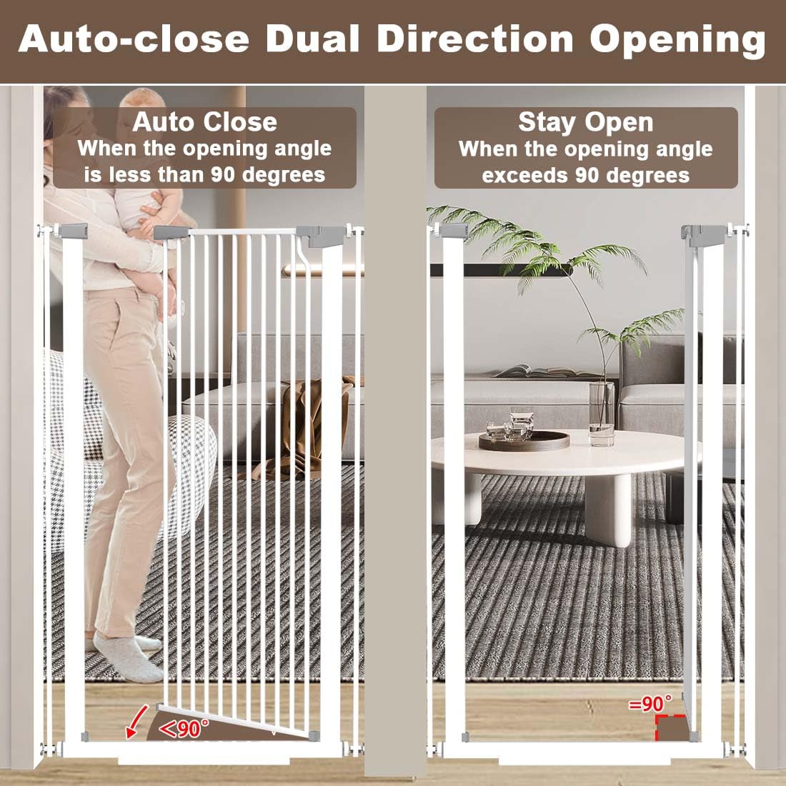 51.18" Extra Tall Cat Gate for Doorway, Adjustable 29.5"-32.6" Wide Pressure Mounted Dog Gate Indoor for Stairs, Child Safety Gate Metal Auto Close Baby Gate for Pet Kid Walk Through, White