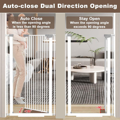 51.18" Extra Tall Cat Gate for Doorway, Adjustable 29.5"-32.6" Wide Pressure Mounted Dog Gate Indoor for Stairs, Child Safety Gate Metal Auto Close Baby Gate for Pet Kid Walk Through, White