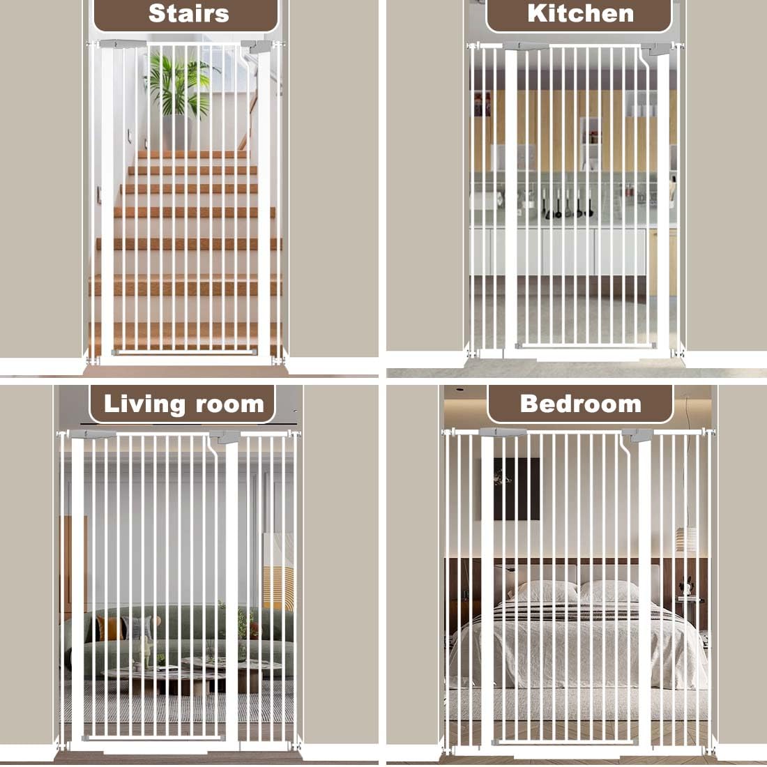 51.18" Extra Tall Cat Gate for Doorway, Adjustable 29.5"-32.6" Wide Pressure Mounted Dog Gate Indoor for Stairs, Child Safety Gate Metal Auto Close Baby Gate for Pet Kid Walk Through, White