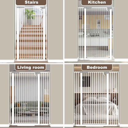 51.18" Extra Tall Cat Gate for Doorway, Adjustable 29.5"-32.6" Wide Pressure Mounted Dog Gate Indoor for Stairs, Child Safety Gate Metal Auto Close Baby Gate for Pet Kid Walk Through, White