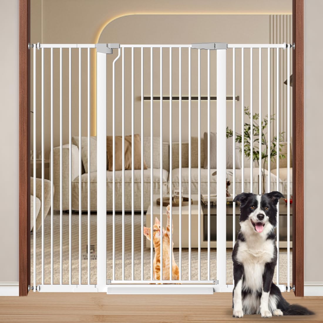 51.18" Extra Tall Cat Gate for Doorway, Adjustable 29.5"-32.6" Wide Pressure Mounted Dog Gate Indoor for Stairs, Child Safety Gate Metal Auto Close Baby Gate for Pet Kid Walk Through, White