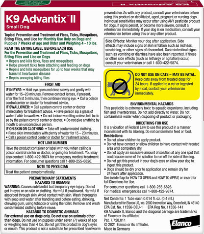 II Small Dog Vet-Recommended Flea, Tick & Mosquito Treatment & Prevention | Dogs 4-10 lbs. | 1-Mo Supply