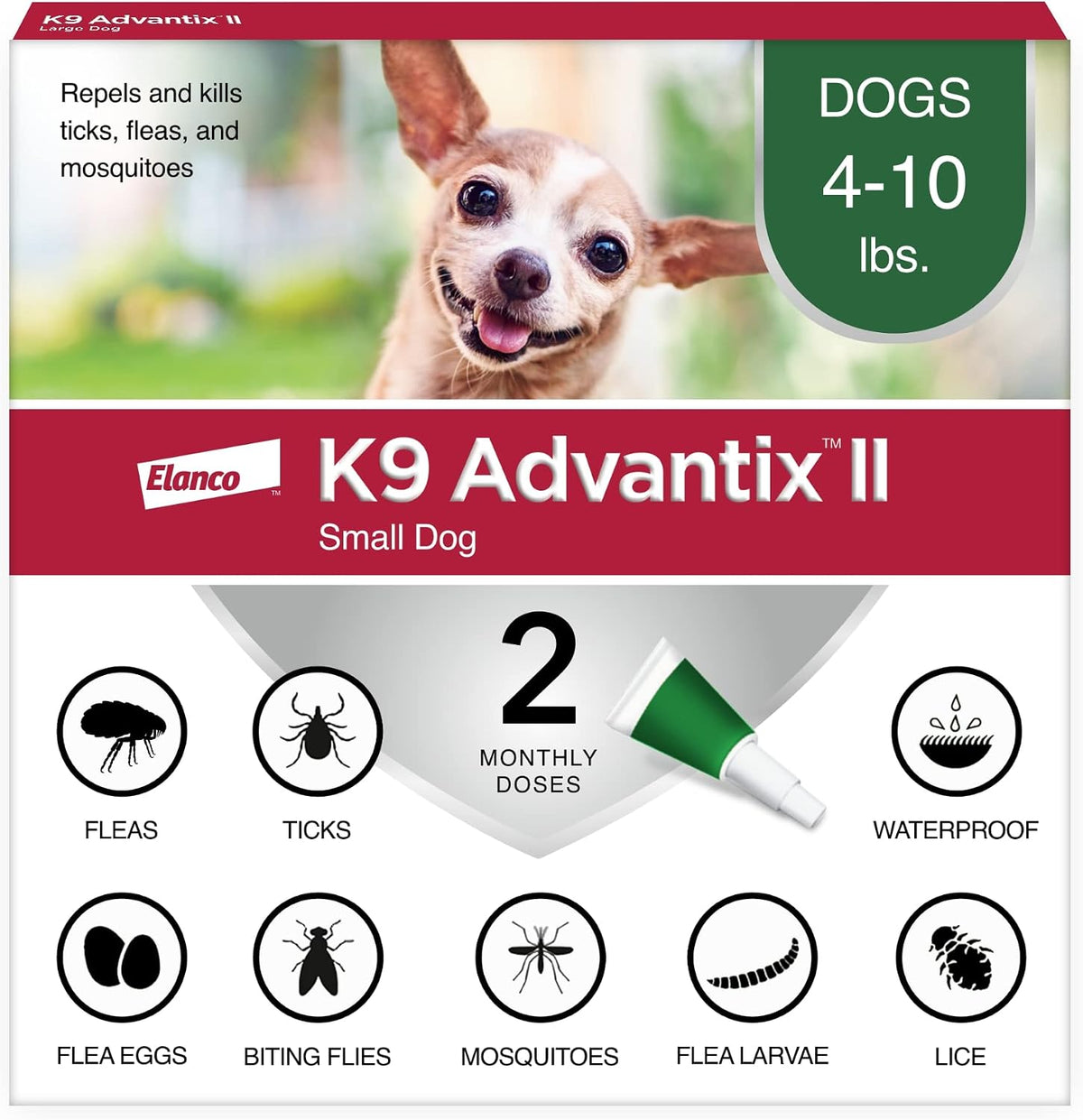 II Small Dog Vet-Recommended Flea, Tick & Mosquito Treatment & Prevention | Dogs 4-10 lbs. | 1-Mo Supply